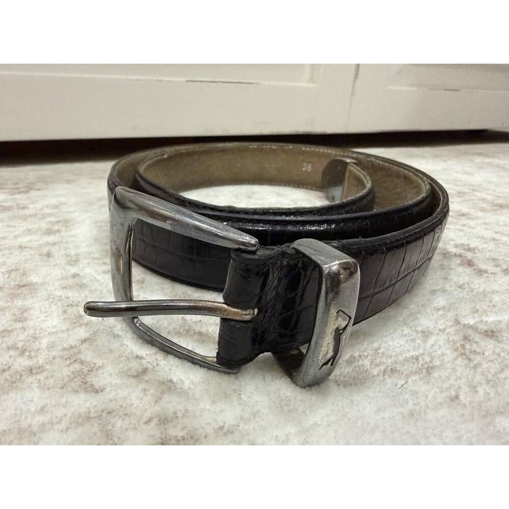 Vintage Baryshnikov Designs Black Leather Crocodile Embossed Western Belt Size 3
